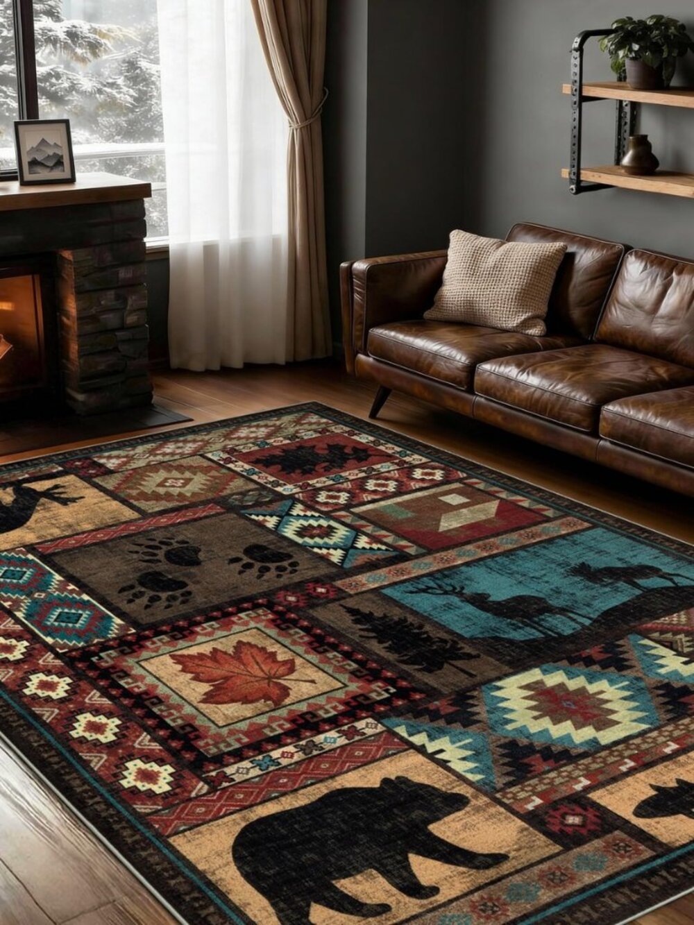 Washable Rustic Cabin Area Rugs 5x7 brown